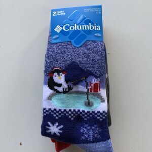 Columbia 2 Pair Christmas Crew Socks Pinguin Size 4-10 Multicolor New